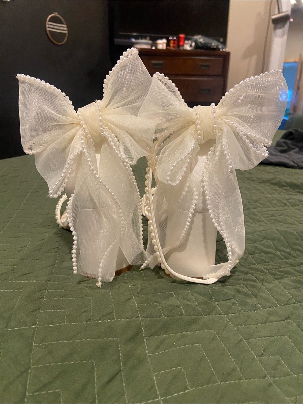 Elegant Ivory Sheer Bow Heels